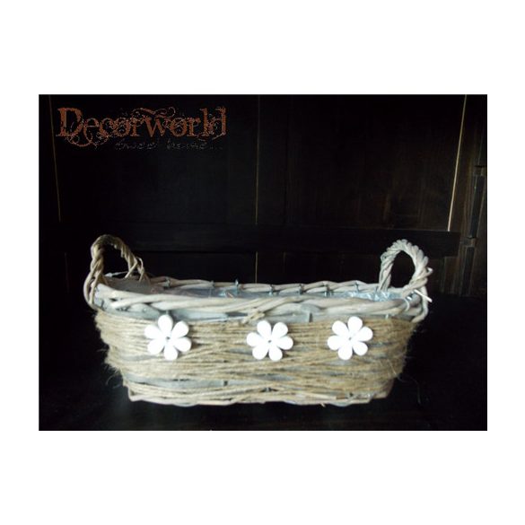 Kosár vessző ovális 26x10,5x8cm virág dekor natúr barna