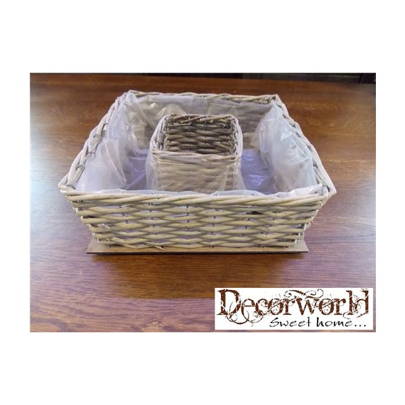 Kosár fonott szögletes 28x28x9cm mosott szürke