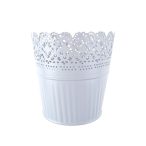 Kaspó cink kerek csipke mintával 11x10cm - Fehér