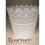 Kaspó cink kerek csipke mintával 13x12,5cm - Fehér