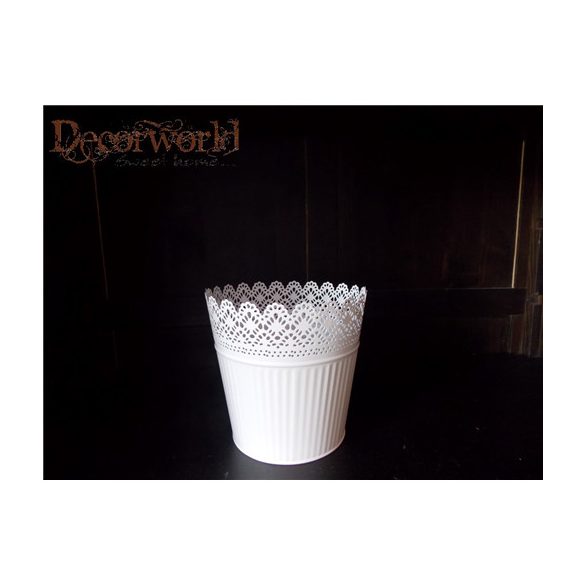 Kaspó cink kerek csipke mintával 18x16,5cm - Fehér