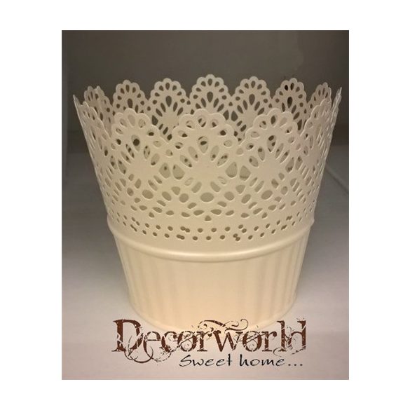 Kaspó cink kerek csipke mintával 11x10cm - Sárga