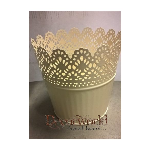 Kaspó cink kerek csipke mintával 13x12,5cm - Sárga