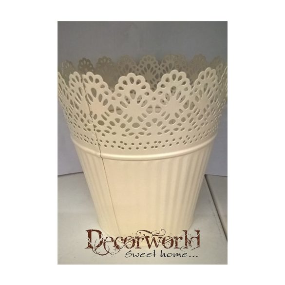 Kaspó cink kerek csipke mintával 15x15cm - Sárga