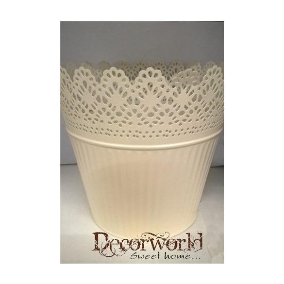 Kaspó cink kerek csipke mintával 18x16,5cm - Sárga