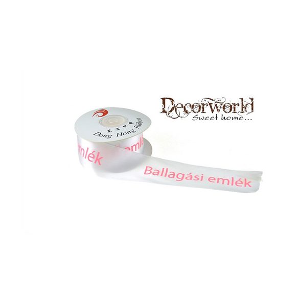 Szalag szatén 38mmx10m rózsaszín "Ballagási emlék" feliratos fehér