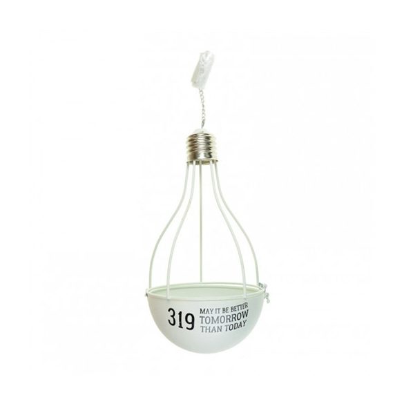 Függőkaspó fém 10x10x19cm feliratos - Fehér