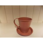 Csésze+alj fém 14x11x10,5cm szíves barna