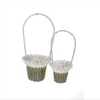 Kosár háncs füles szív dísszel 60x27cm szürke/fehér