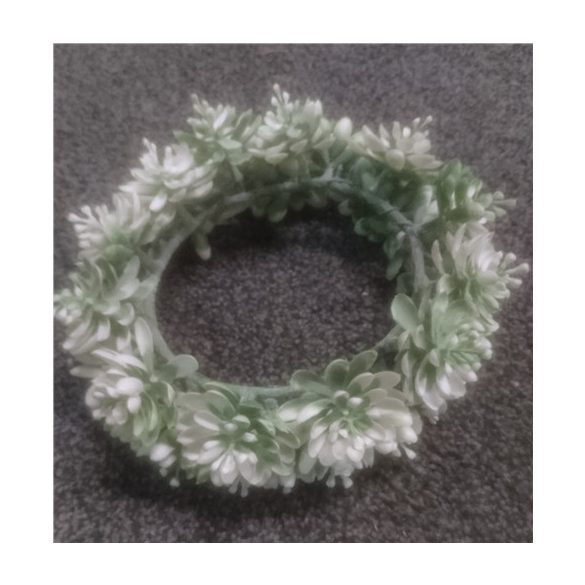 Koszorú selyemvirág kövirózsa D20 zöld/fehér