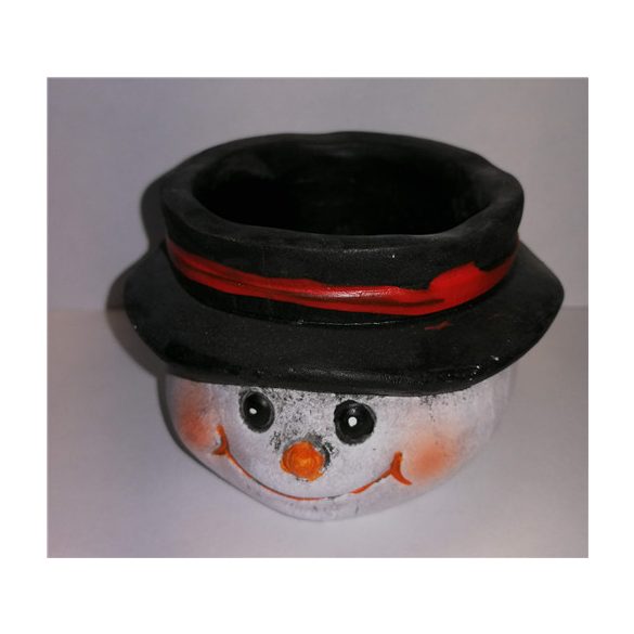 Kaspó kő hóemberfej 10*10*7cm fehér/fekete