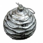 Műanyag gömb hullám mintás 8 cm - Fehér/ezüst