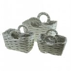 Kosár háncs táska forma s/3 2 füles fehér