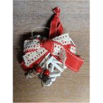 Szív vessző 10 cm akasztós piros masnival - Fehér