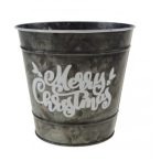 Kaspó cink 18x16,5cm  "Merry Christmas" - Szürke