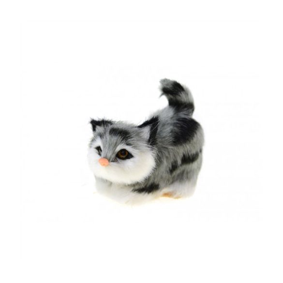 Figura macska plüss 8cm álló - Szürke/fehér