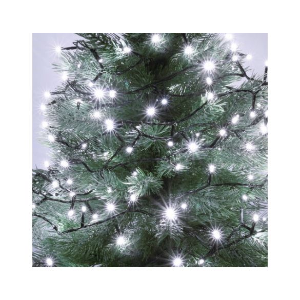 Fényfüzér 100 LED-es 8m állófényű, zöld vezetékes - Hideg fehér (beltéri)