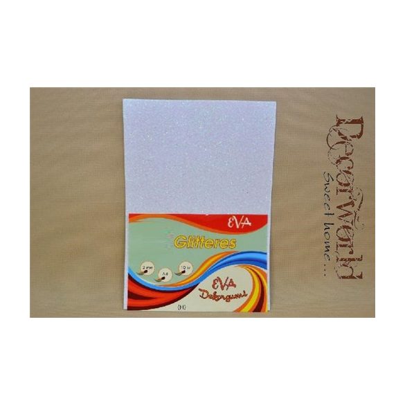 Dekorgumi glitteres 2mm A4 - Fehér 10db