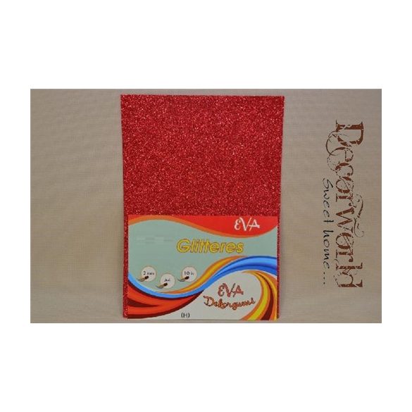 Dekorgumi glitteres 2mm A4 - Piros 10db