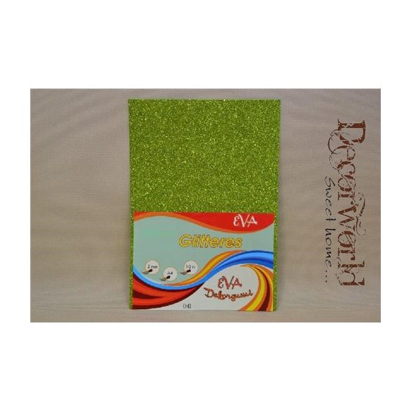 Dekorgumi glitteres 2mm A4 - Világoszöld 10db
