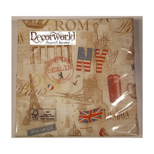 Szalvéta 33x33cm Fővárosok Egyben