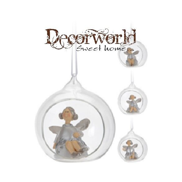 Angyalka függő üveggömben 85x75x100 mm - 4 féle