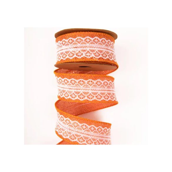 Csipkés juta szalag drótós szegéllyel 4cm x 5n - Narancssárga