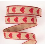 Szívecskés vászon szalag 16mm x 6,4m - Natúr