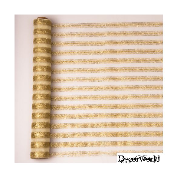 ARANY GLITTER CSÍKOS ORGANZA, KRÉM ALAPSZÍNNEL 39CM X 9.1M
