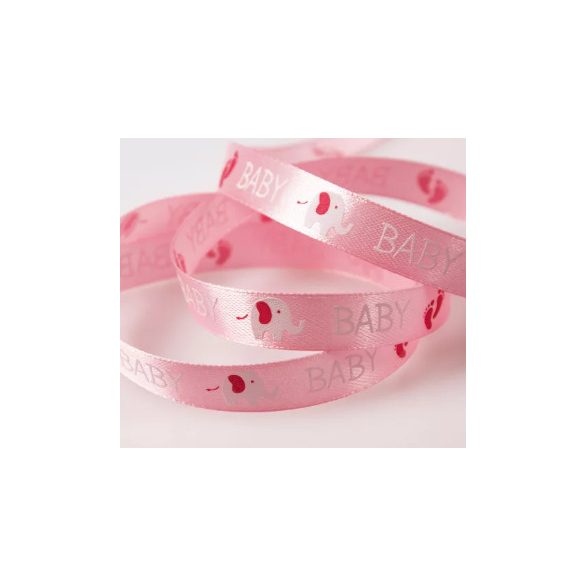 "BABY" FELIRATOS SZATÉN SZALAG 12MM X 20M - RÓZSASZÍN