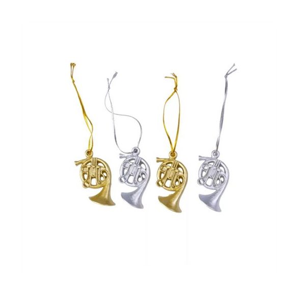 Karácsonyfadísz kürt7,5 cm akasztható - Arany/ezüst S/4