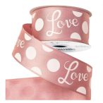   Szatén szalag drótos szegéllyel  "Love" felirattal 38mm x 6,4 m - Púder bézs