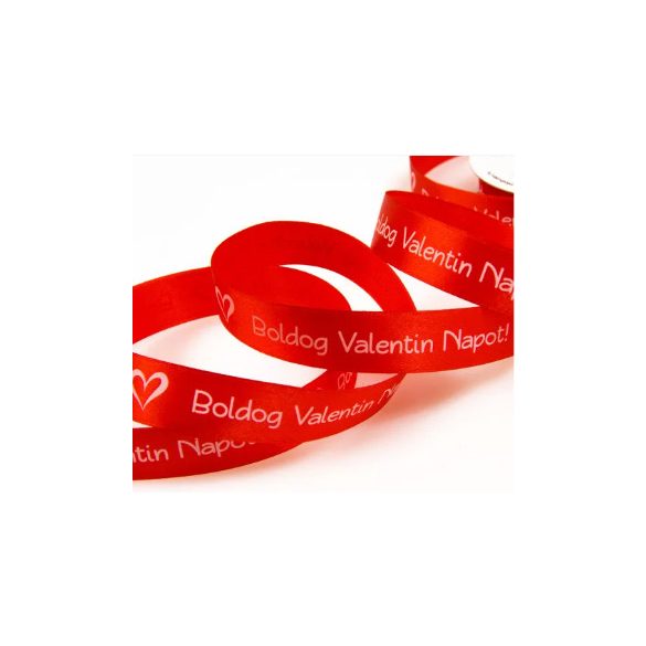 Szatén szalag "Boldog Valentin Napot!" feliratos 20mm x 20 m - Piros