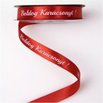   Szatén szalag 12mm/20m "Boldog Karácsonyt!" feliratos - Piros
