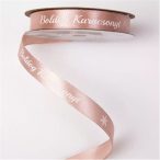   Szatén szalag 12mm/20m "Boldog Karácsonyt!" feliratos - Púder bézs/fehér