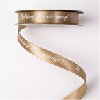   Szatén szalag 12mm/20m "Boldog Karácsonyt!" feliratos - Arany/fehér