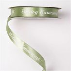   Szatén szalag 12mm/20m "Boldog Karácsonyt!" feliratos - Zsályazöld/fehér