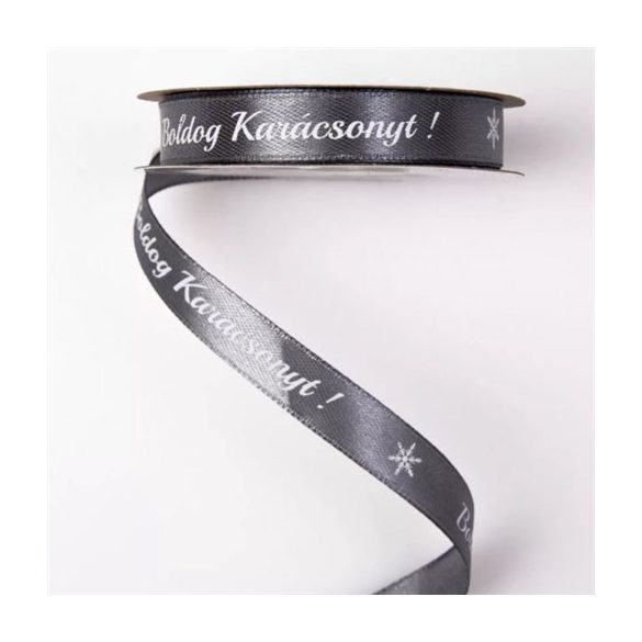 Szatén szalag 12mm/20m "Boldog Karácsonyt!" feliratos - Kékes ezüst/fehér