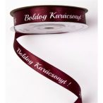   Szatén szalag 12mm/20m "Boldog Karácsonyt!" feliratos - Burgundi/fehér