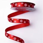 Szatén szalag Hópelyhes 12mm x 20m  - Piros