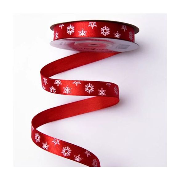Szatén szalag Hópelyhes 12mm x 20m  - Piros