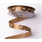 Szatén szalag Hópelyhes 12mm x 20m  - Aranybarna