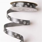 Szatén szalag Hópelyhes 12mm x 20m  - Ezüst