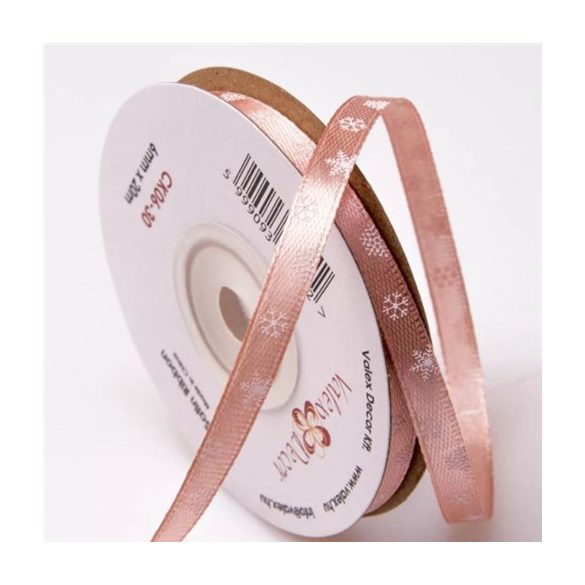 Szatén szalag 6mm x 20m Hópelyhes - Púder bézs
