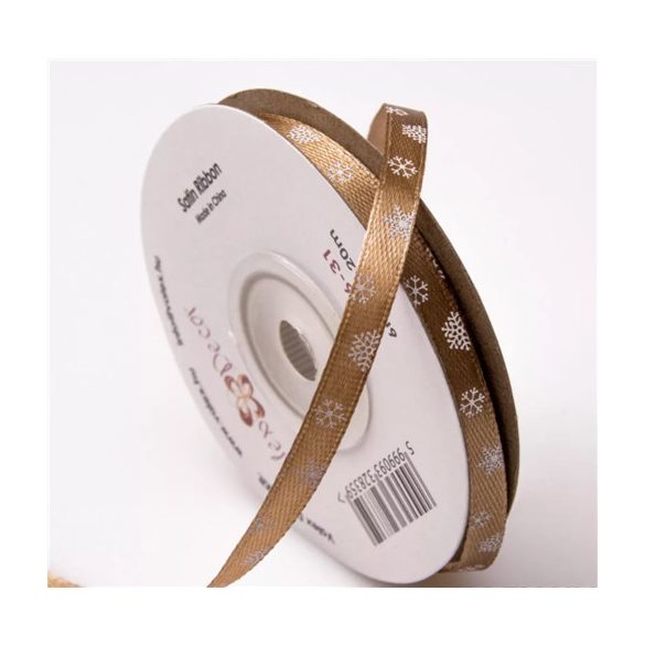 Szatén szalag 6mm x 20m Hópelyhes - Aranybarna