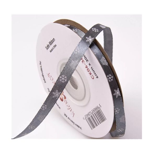 Szatén szalag 6mm x 20m Hópelyhes - Kékes ezüst