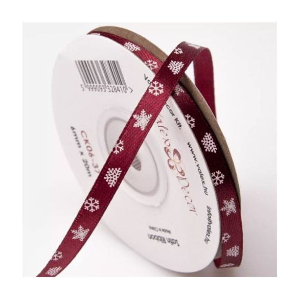 Szatén szalag 6mm x 20m Hópelyhes - Bordó