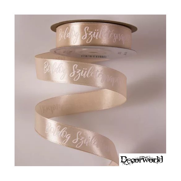 Szatén szalag "Boldog Születésnapot!" feliratos 20mm/20m - Pezsgő