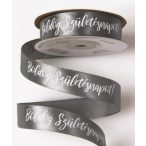   Szatén szalag "Boldog Születésnapot!" feliratos 20mm/20m - Kékes ezüst