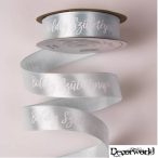   Szatén szalag "Boldog Születésnapot!" feliratos 20mm/20m - Kékes szürke